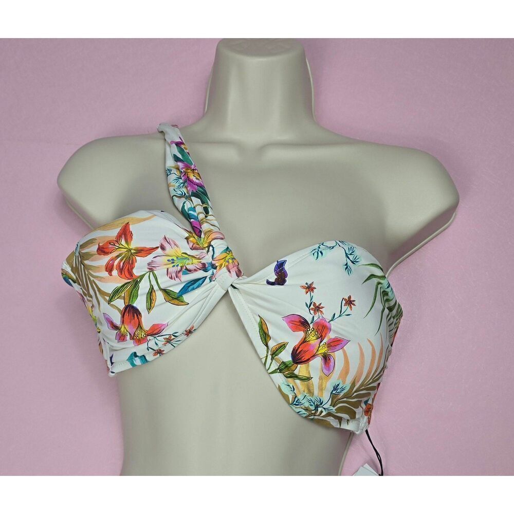 Shade & Shore Floral One Shoulder twist Bikini Top Small